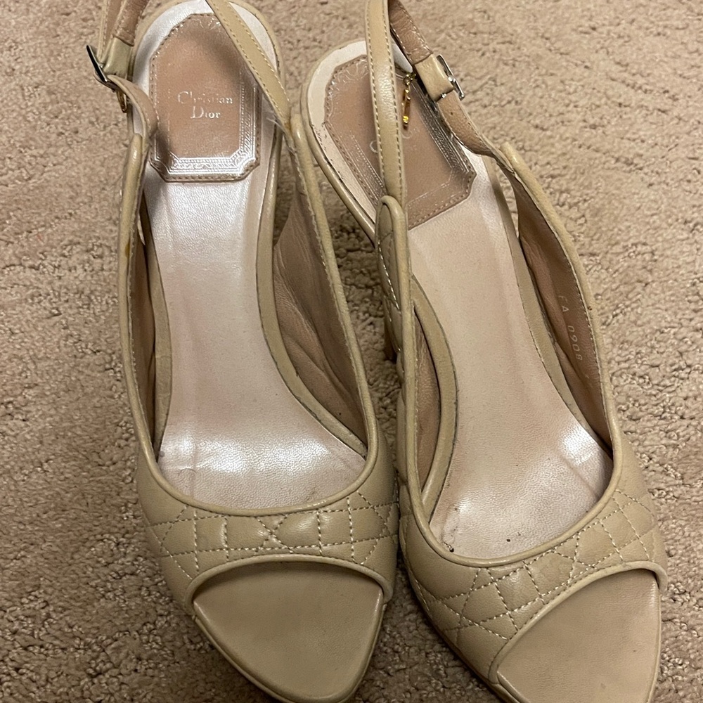 Dior Quilted Cream Slingback Heels
